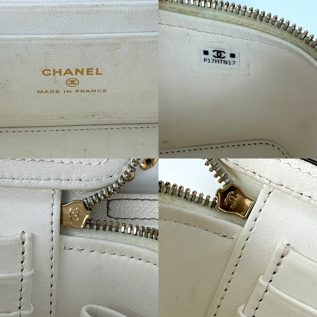 CHANEL White Sweetheart Caviar Vanity Case CC Chain Crossbody Bag