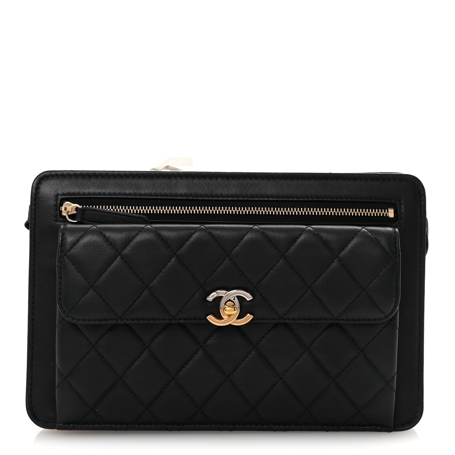 Lambskin Quilted Wristlet Clutch Black