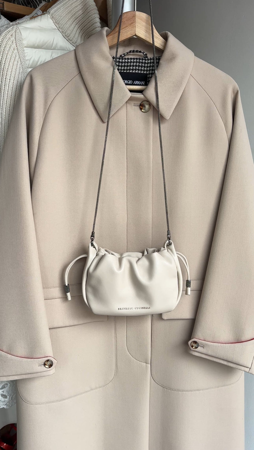 Brunello Cucinelli Mini Mellow Ivory Leather Bucket Bag