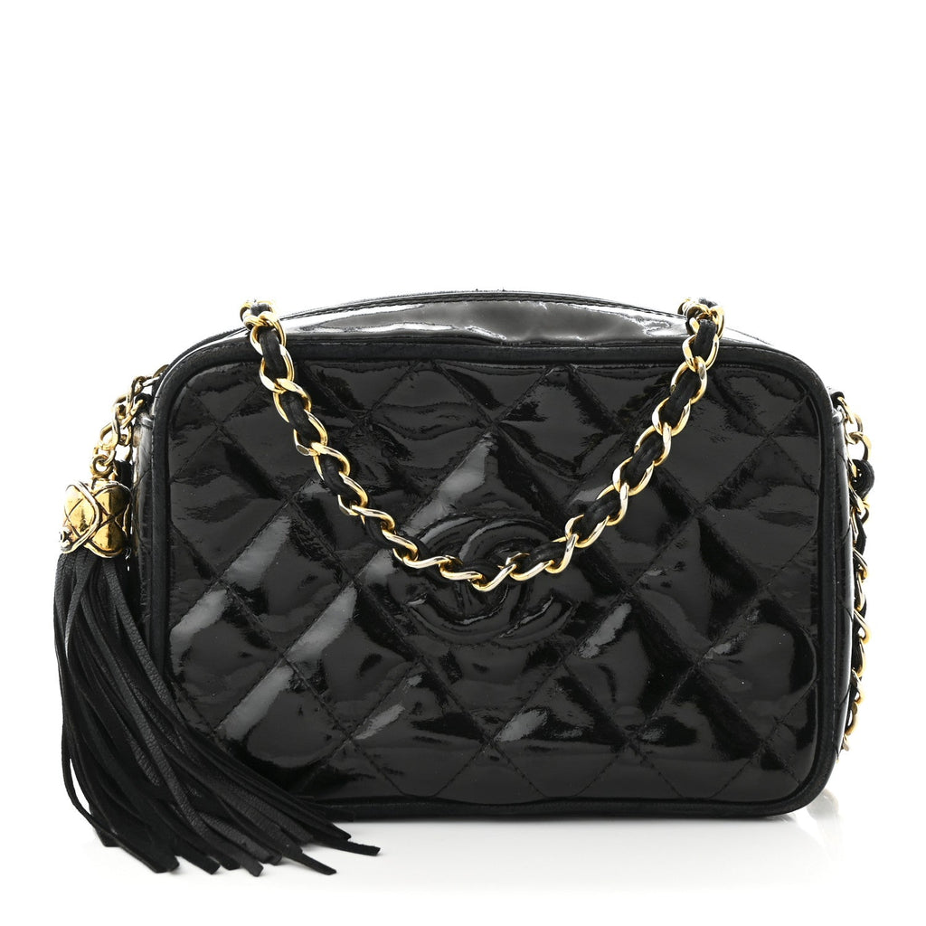 Patent Quilted Tassel Camera Case Black