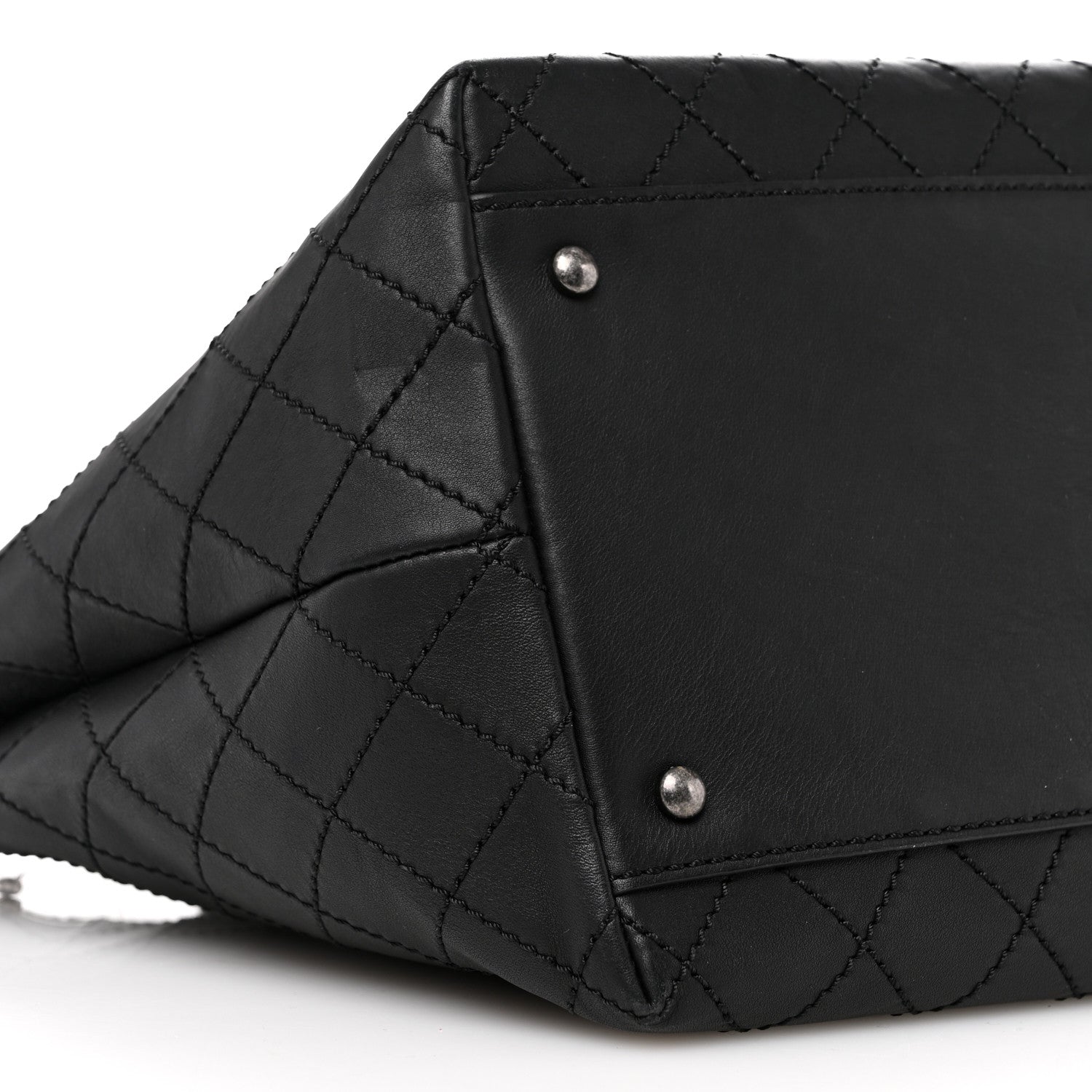 Calfskin Stitched Medium Shopping Tote Black
