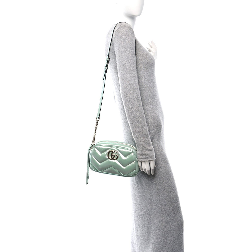 Iridescent Nappa Chevron Matelasse Small GG Marmont Chain Shoulder Bag Iridescent Salvy Green