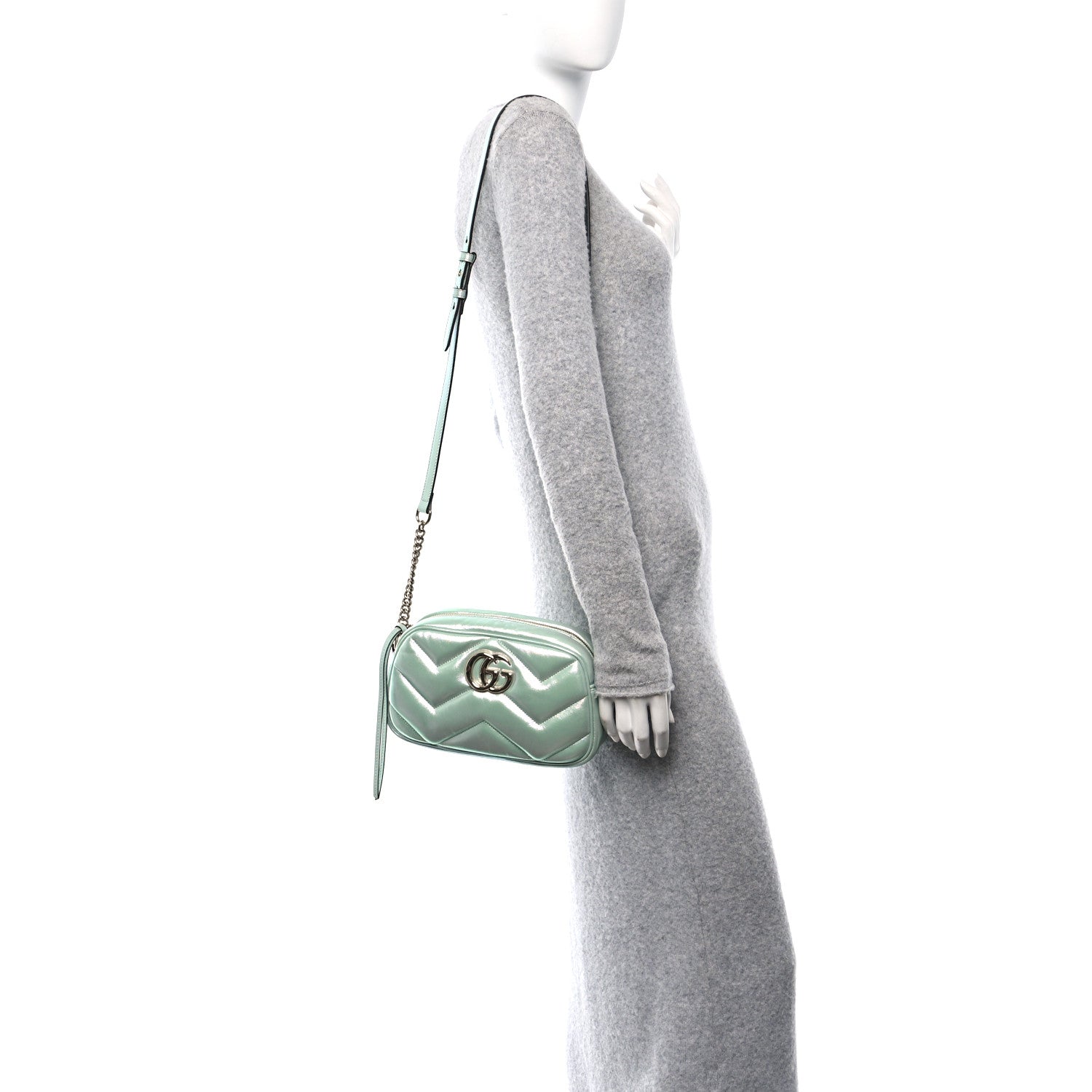 Iridescent Nappa Chevron Matelasse Small GG Marmont Chain Shoulder Bag Iridescent Salvy Green