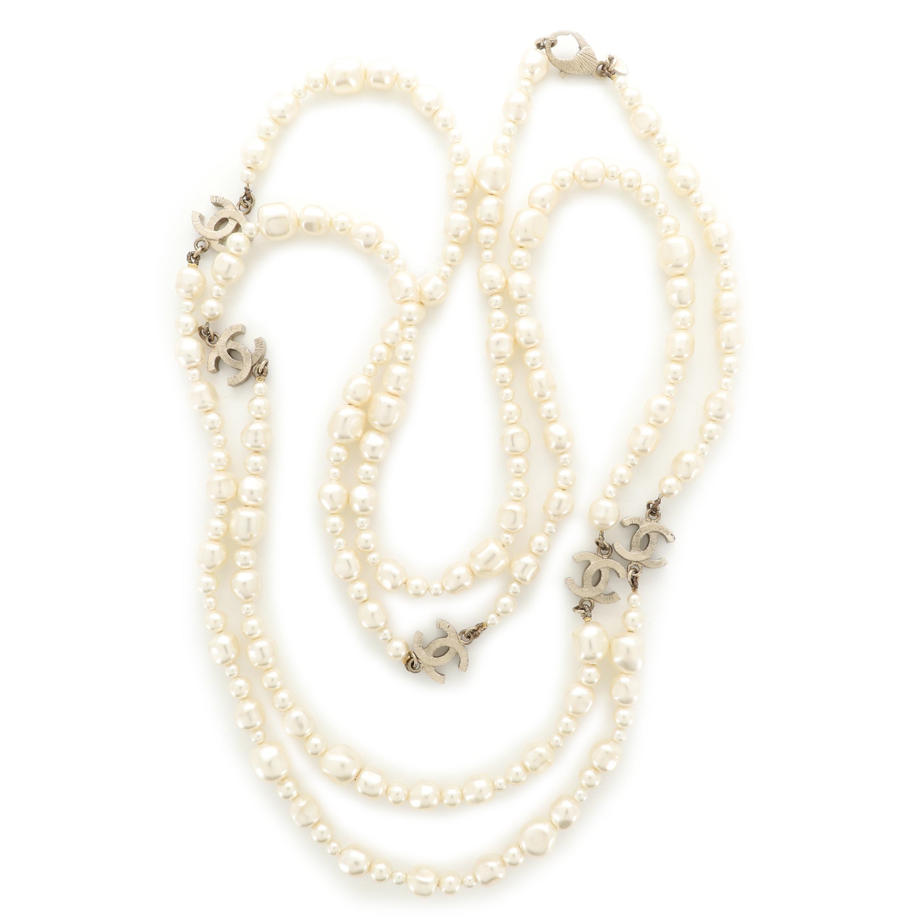 CC Long Necklace Faux Pearls and Metal