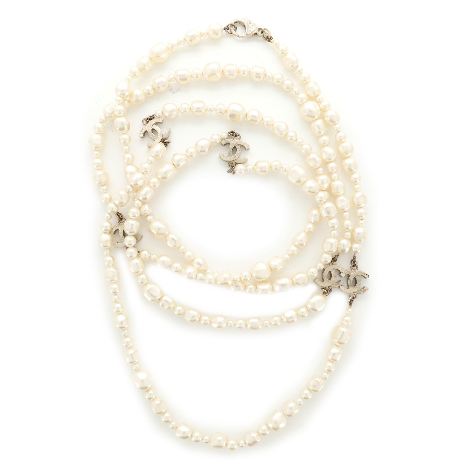 CC Long Necklace Faux Pearls and Metal