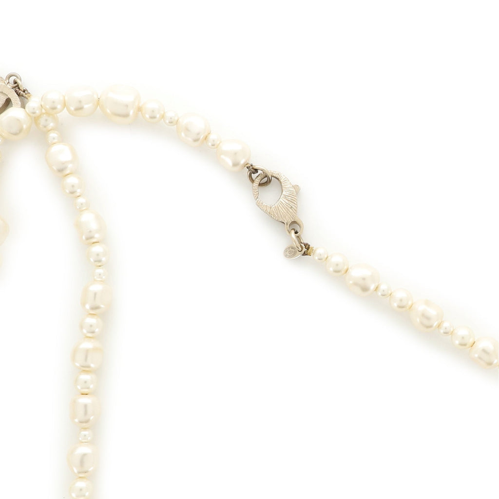 CC Long Necklace Faux Pearls and Metal