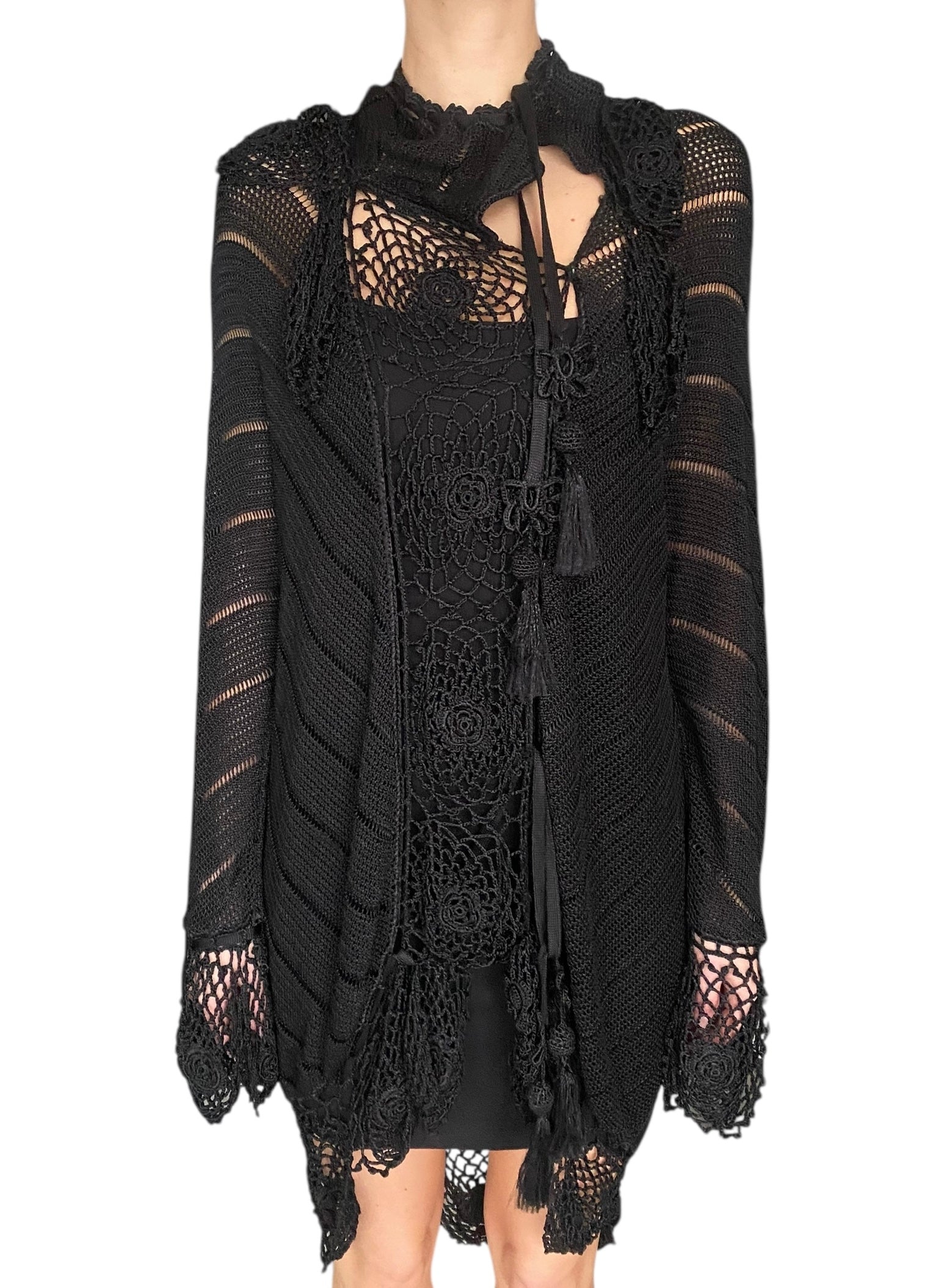 Alexander McQueen Black Floral Crochet Coverup Dress / igan - US 4