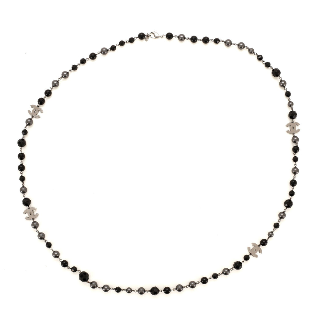 CC Long Necklace Faux Pearls and Beads