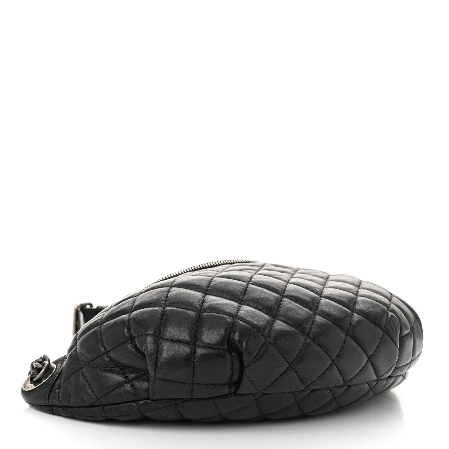 Lambskin Quilted Banane Waist Bag Fanny Pack Black