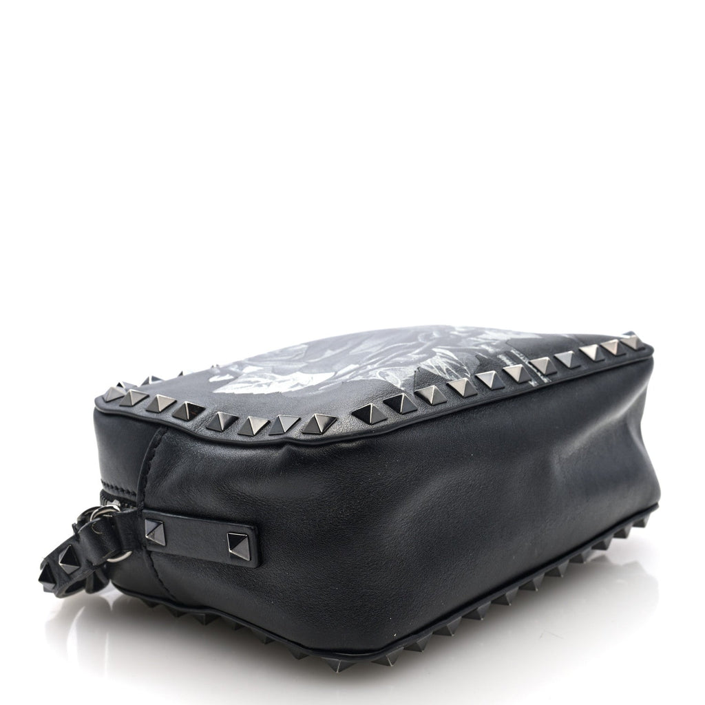 X UNDERCOVER Calfskin Rockstud Rose Print Camera Crossbody Bag Black