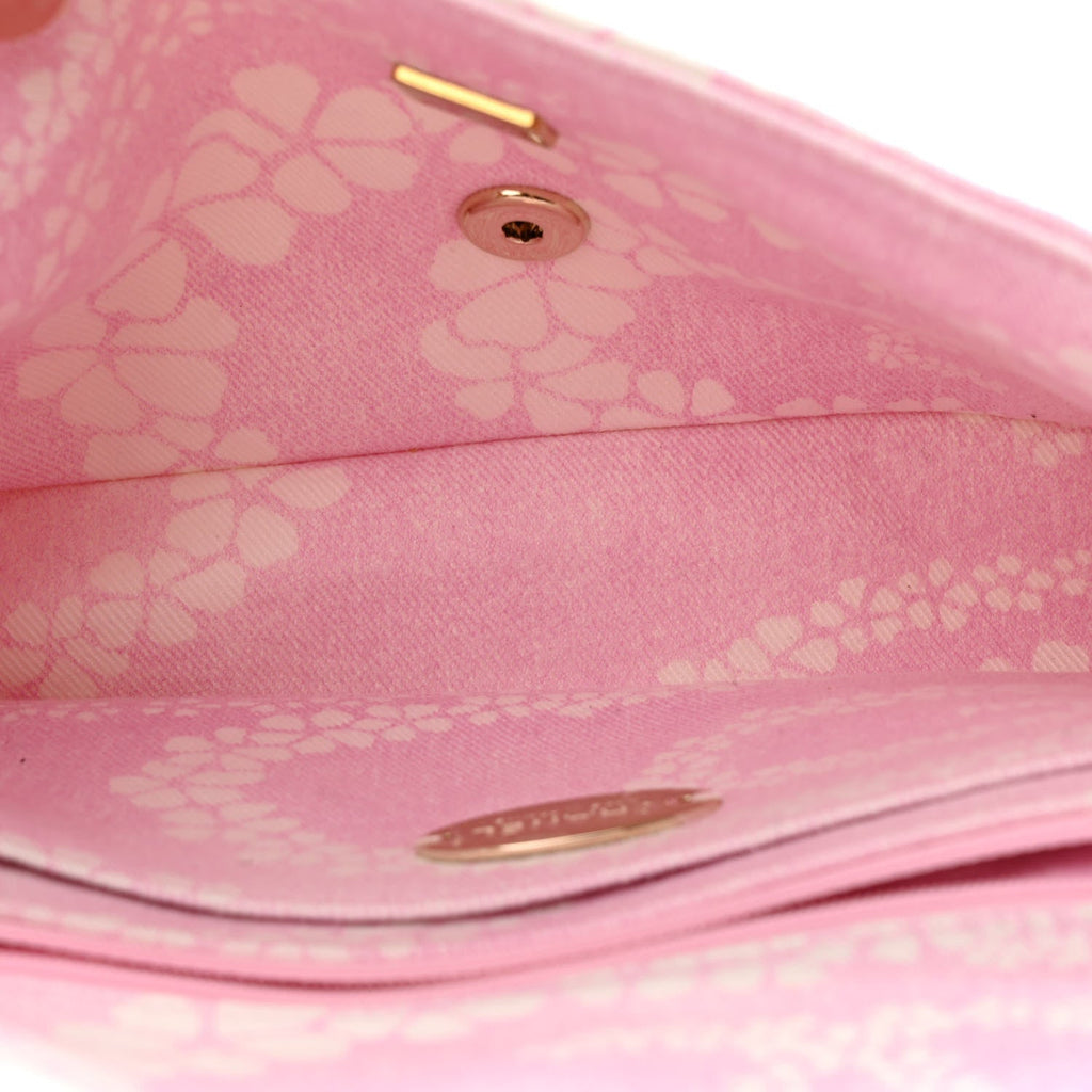 Printed Denim Quilted Flap Bag Pink White