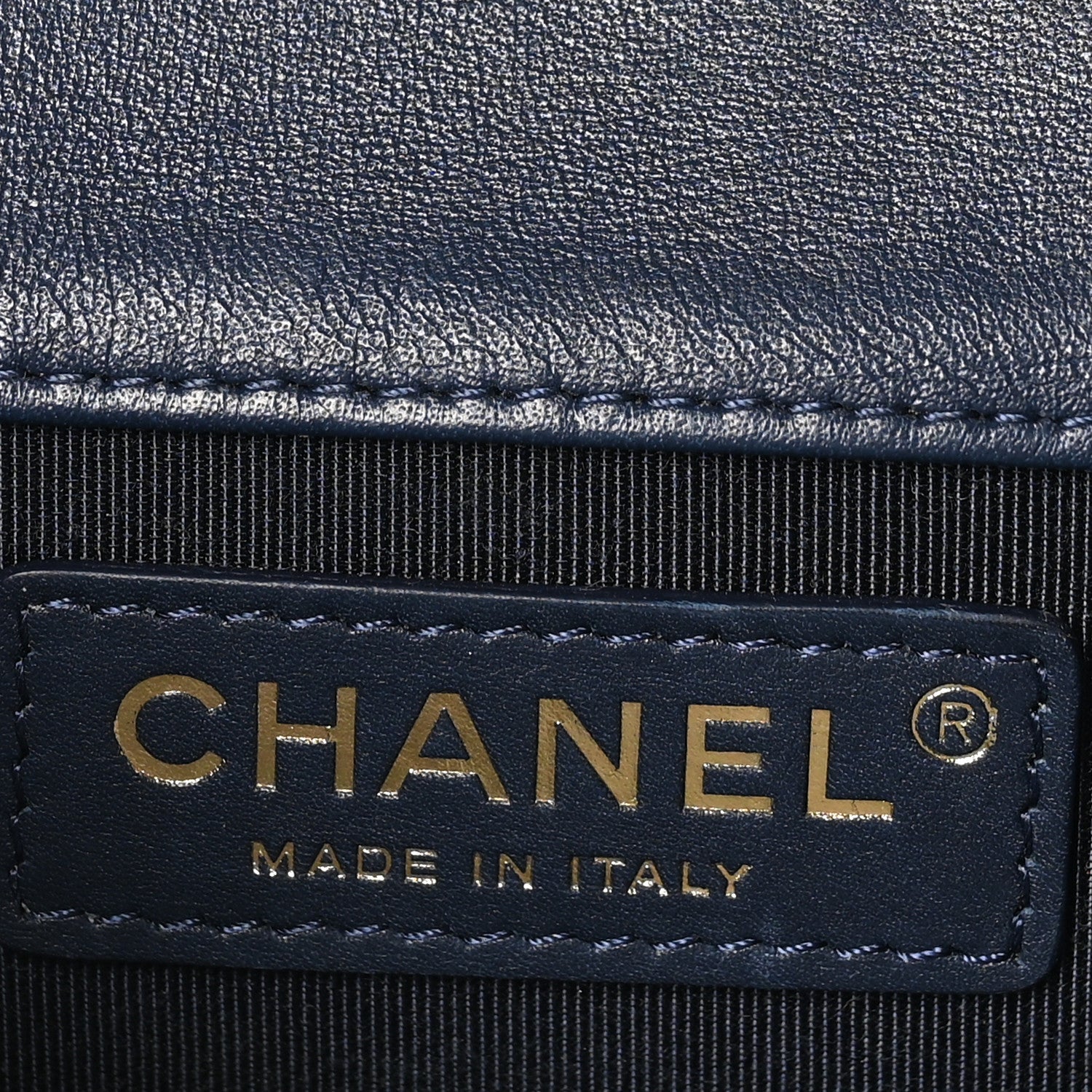 Metallic Lambskin Striped North South Boy Flap Navy Gold