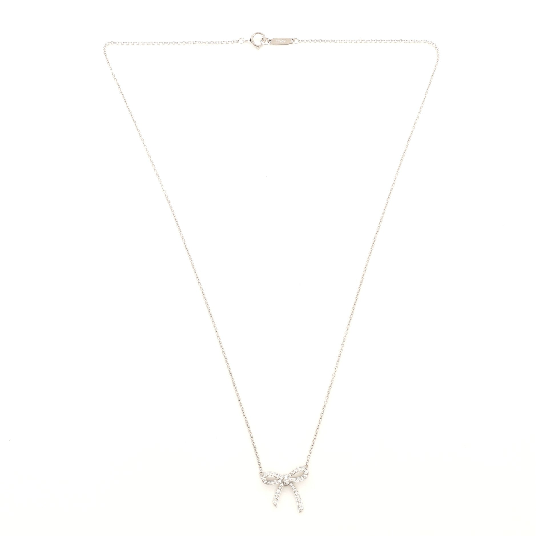 Bow Pendant Necklace Platinum and Diamonds