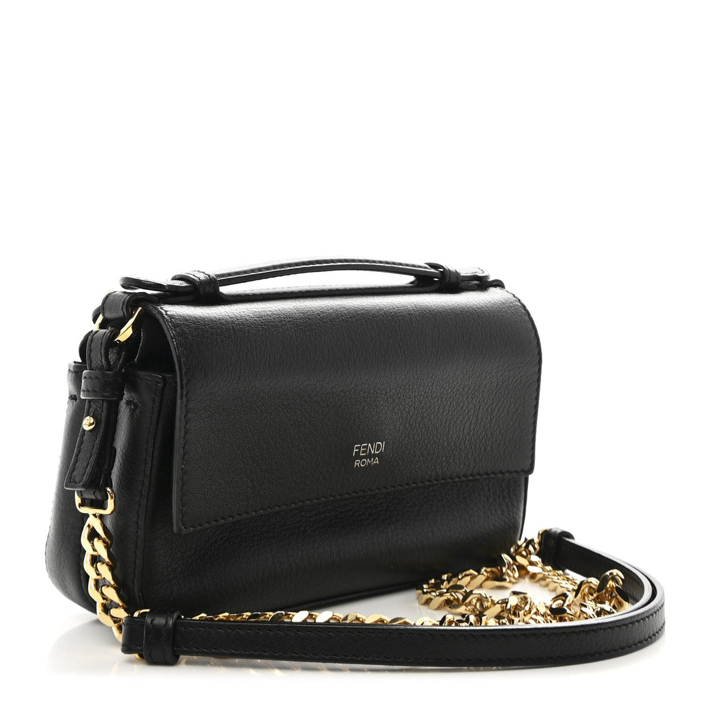 Vitello Dolce F is Fendi Flowers and Bows Scalloped Micro Double Baguette Black
