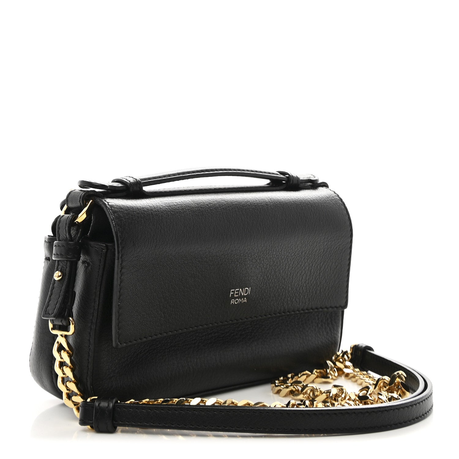 Vitello Dolce F is Fendi Flowers and Bows Scalloped Micro Double Baguette Black