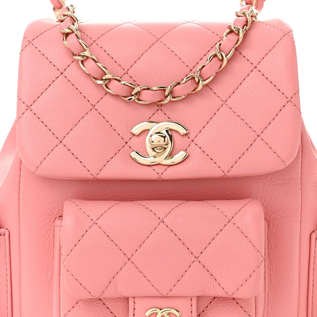 Shiny Caviar Quilted Small Pockets Drawstring Backpack Pink