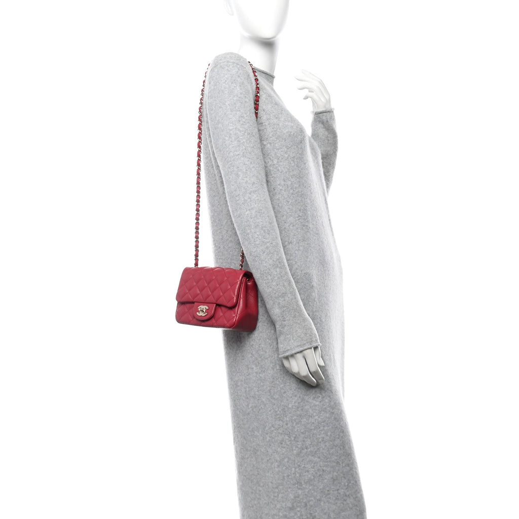 Lambskin Quilted Mini Square Flap Dark Pink
