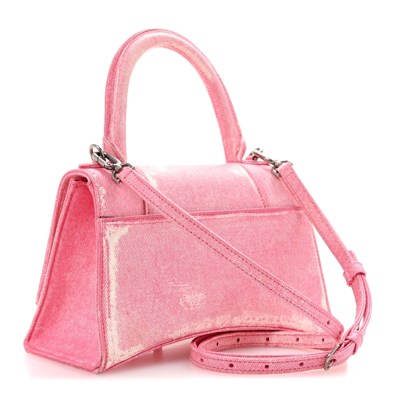 Nappa Denim Printed Small Hourglass Top Handle Bag Denim Pink