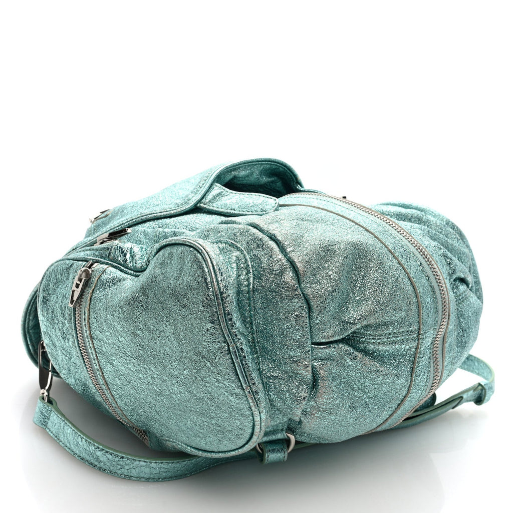 Metallic Calfskin Marti Backpack Bag Light Blue Rhodium Hardware