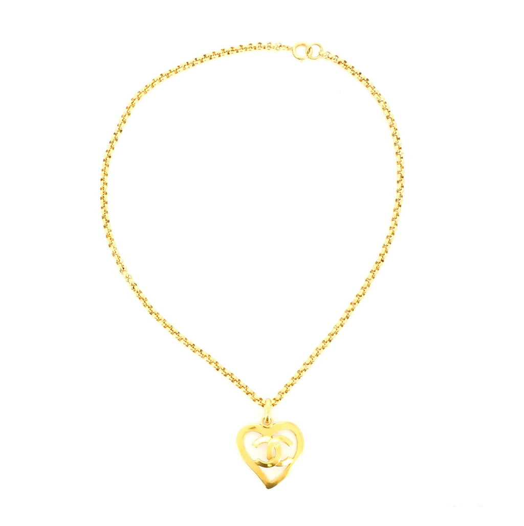 Vintage CC Heart Pendant Long Necklace Metal