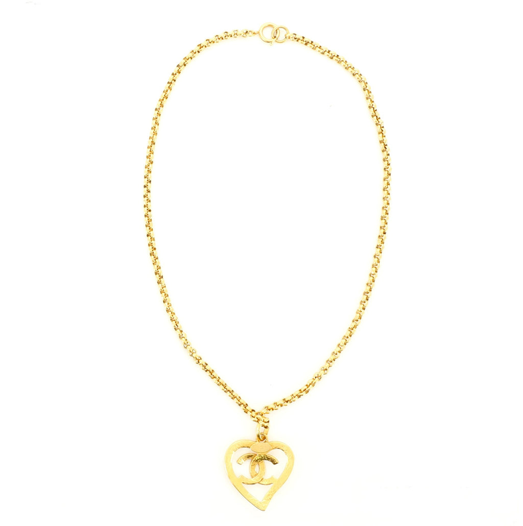 Vintage CC Heart Pendant Long Necklace Metal