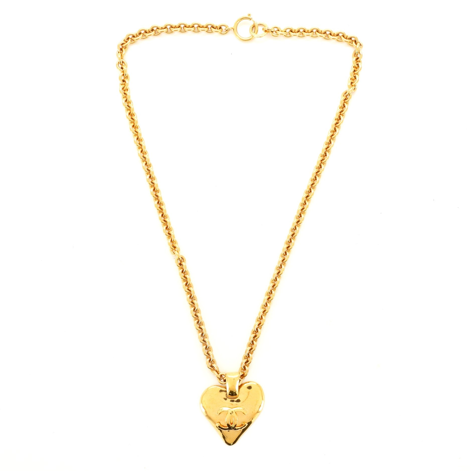 Vintage CC Heart Pendant Long Necklace Metal