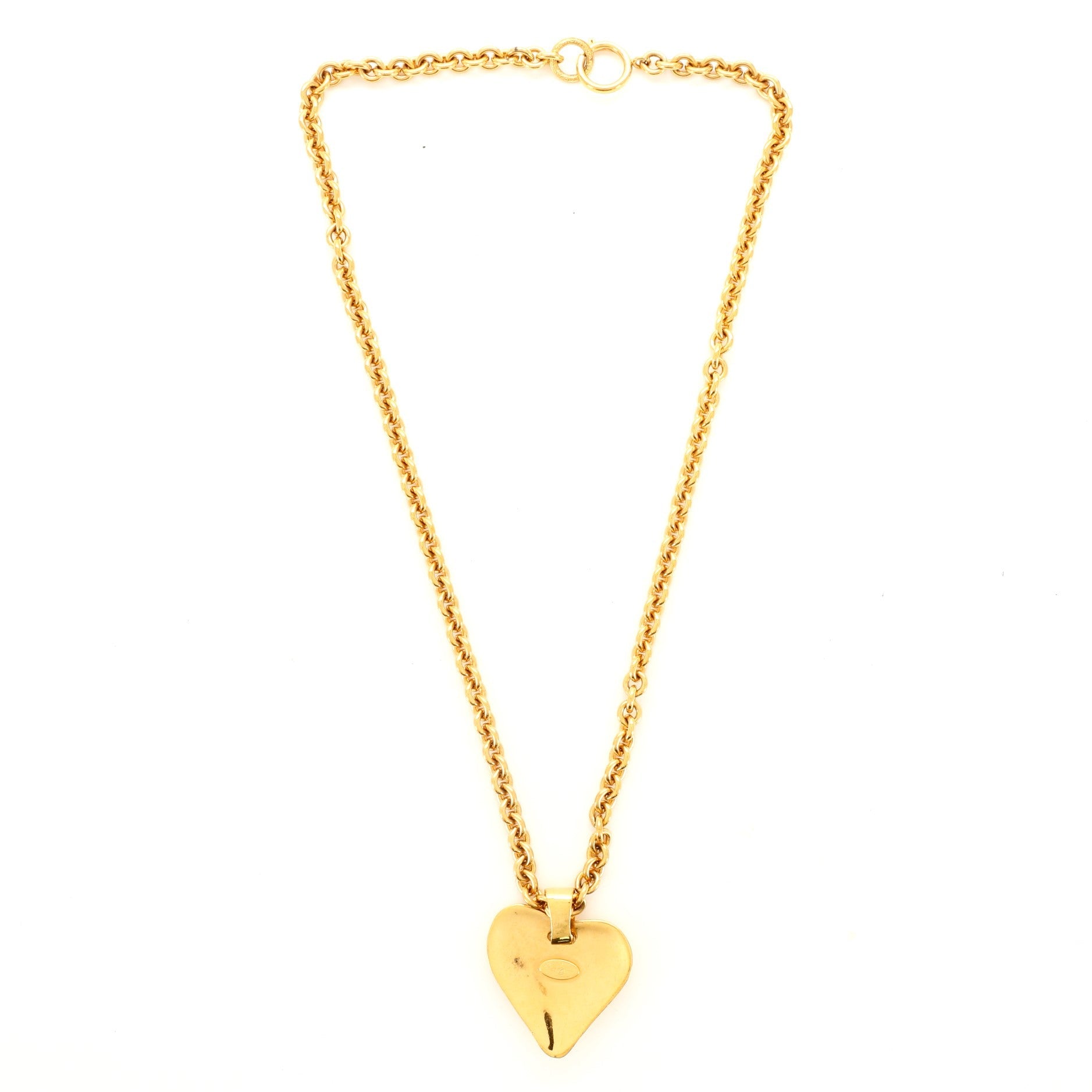 Vintage CC Heart Pendant Long Necklace Metal