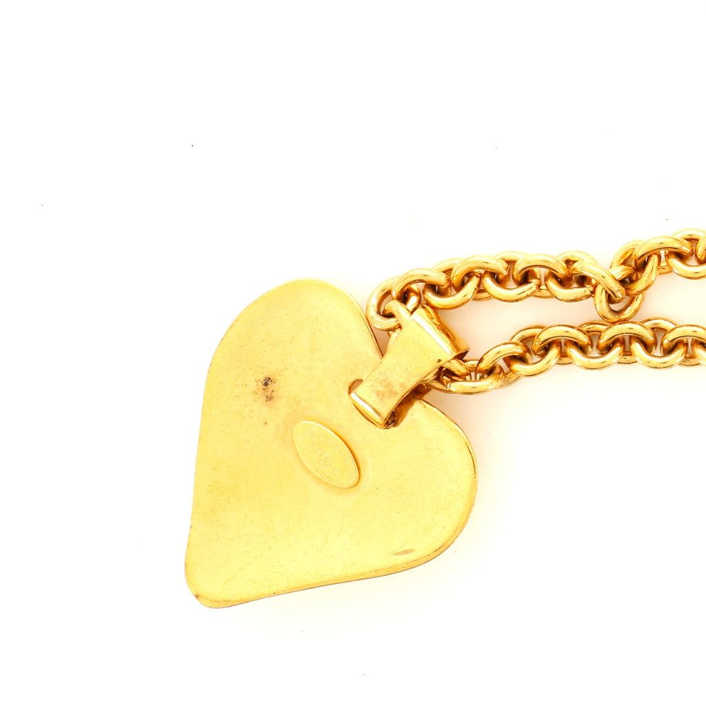 Vintage CC Heart Pendant Long Necklace Metal