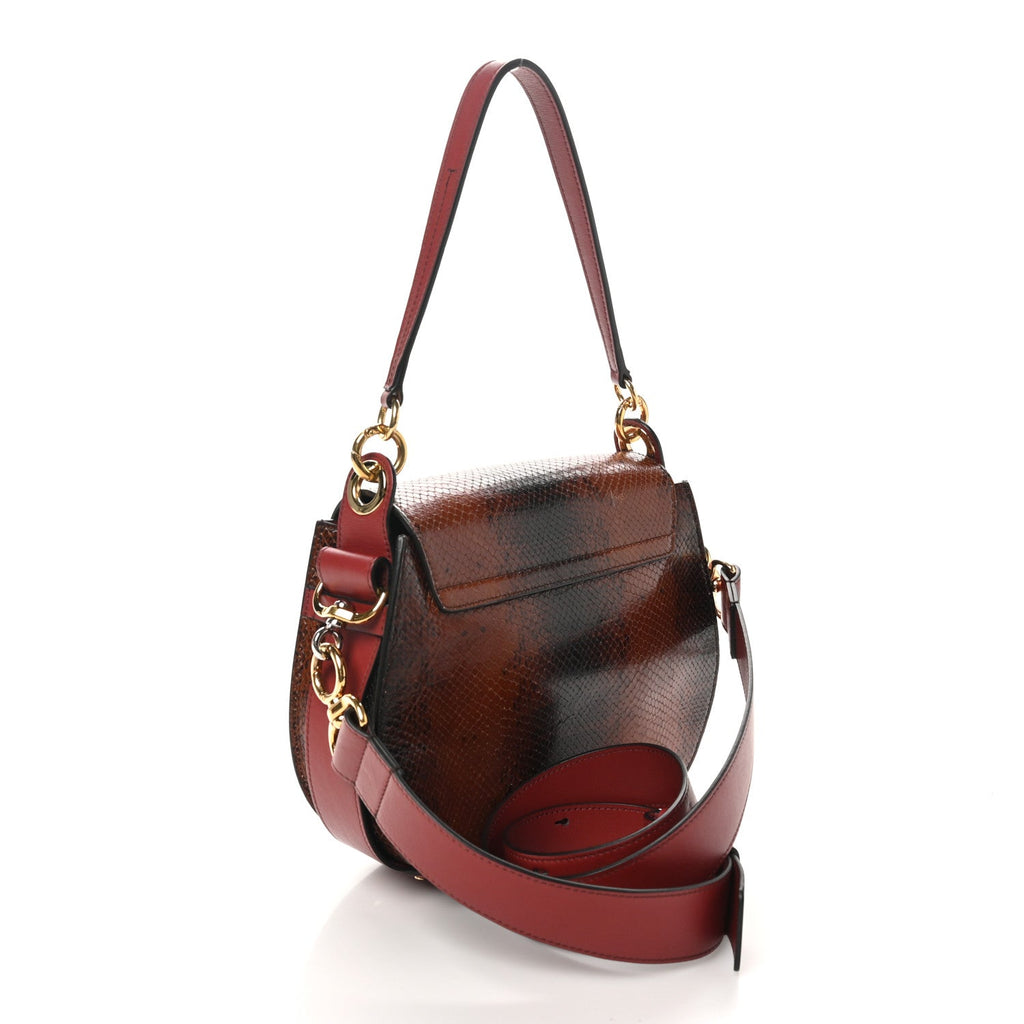 Calfskin Watersnake Embossed Large Tess Bag Red Black