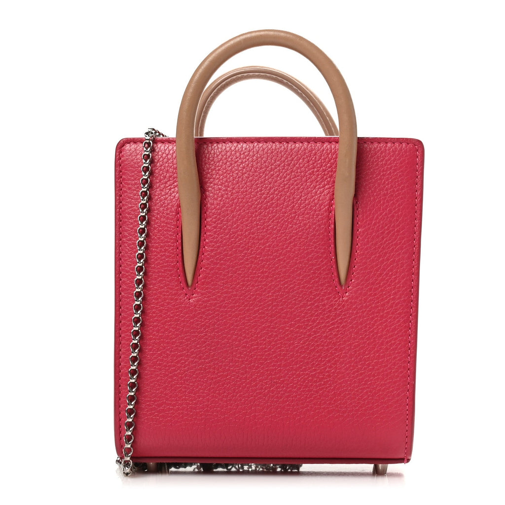 Grained Calfskin Patent Studded Nano Paloma Pink Red