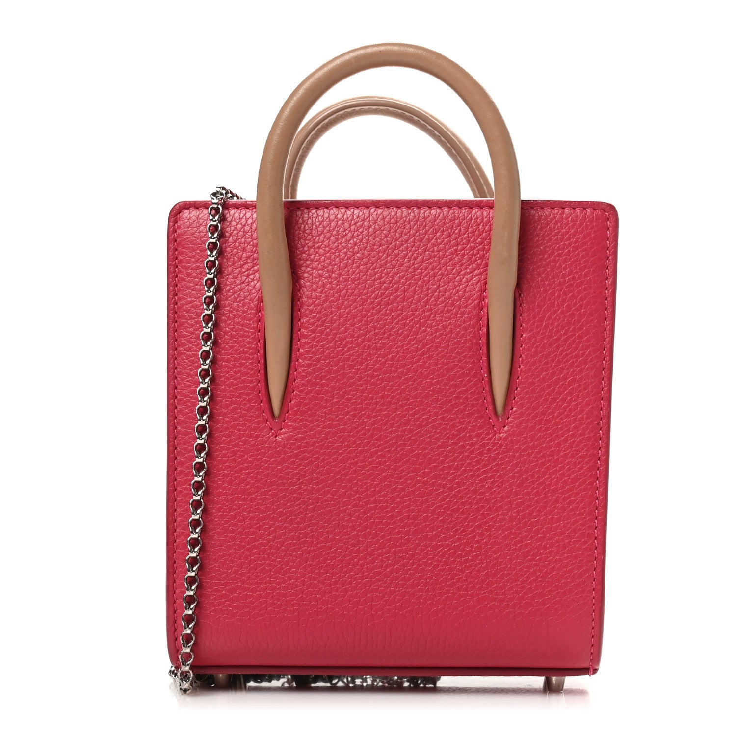 Grained Calfskin Patent Studded Nano Paloma Pink Red