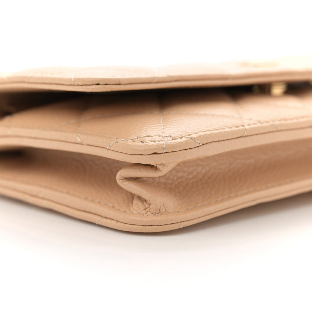 Caviar Quilted Wallet on Chain WOC Beige