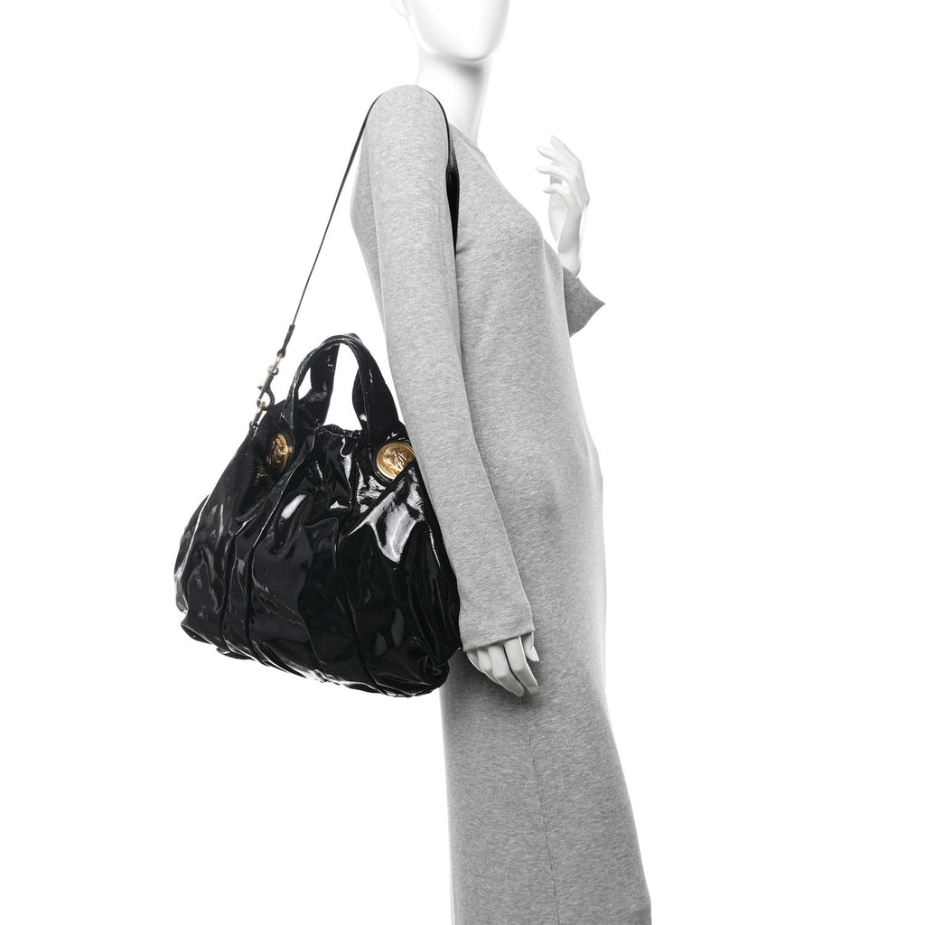 Patent Large Hysteria Top Handle Bag  Black