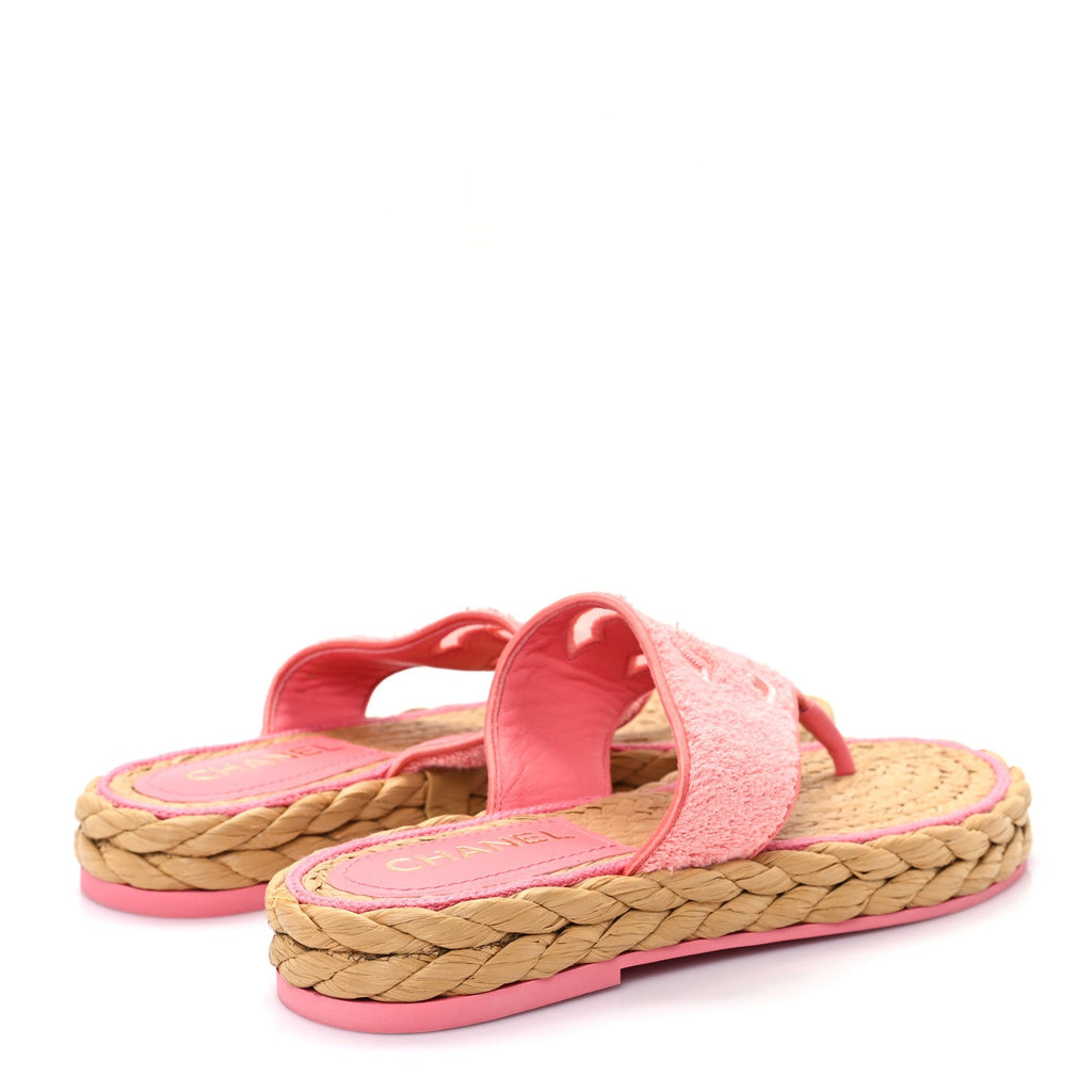 Terry Cloth Raffia CC Logo Thong Sandals 39 Pink