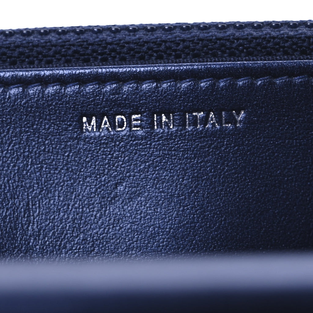 Patent Metallic Crumpled Calfskin Quilted Wallet On Chain WOC Navy