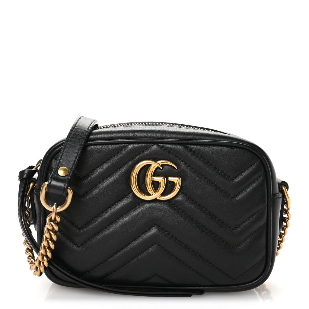 Calfskin Matelasse Mini GG Marmont Chain Shoulder Bag Black