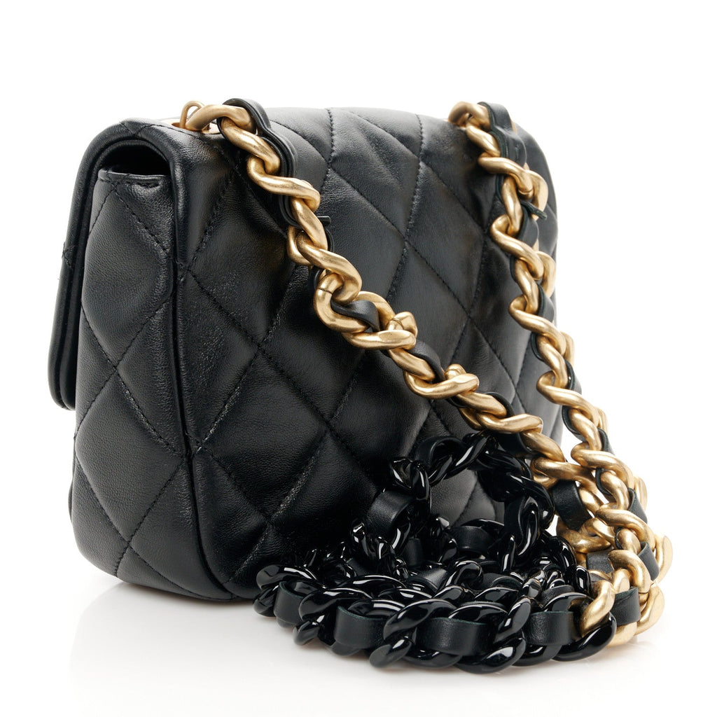 Lambskin Quilted Mini Lacquered Chain Flap Black