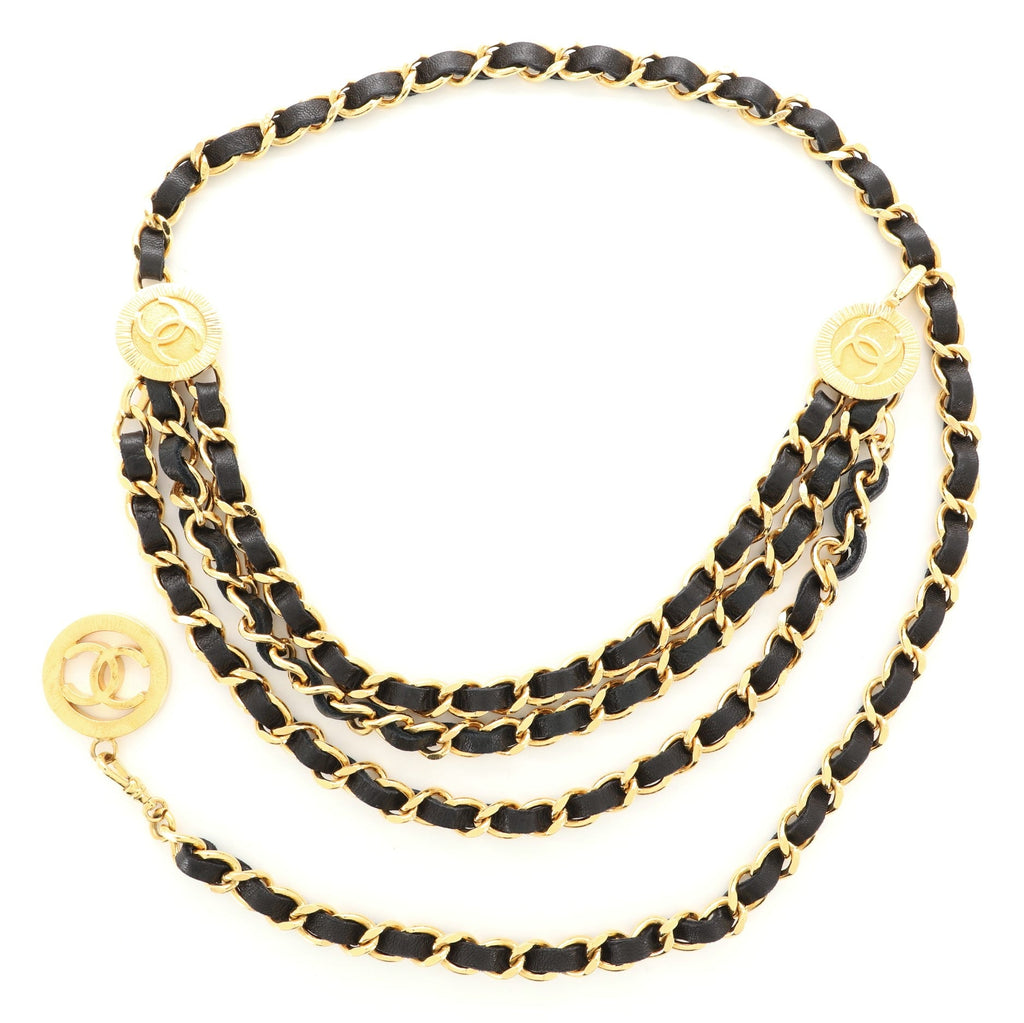 Vintage Multi-Chain Medallion Belt Metal and Leather 85
