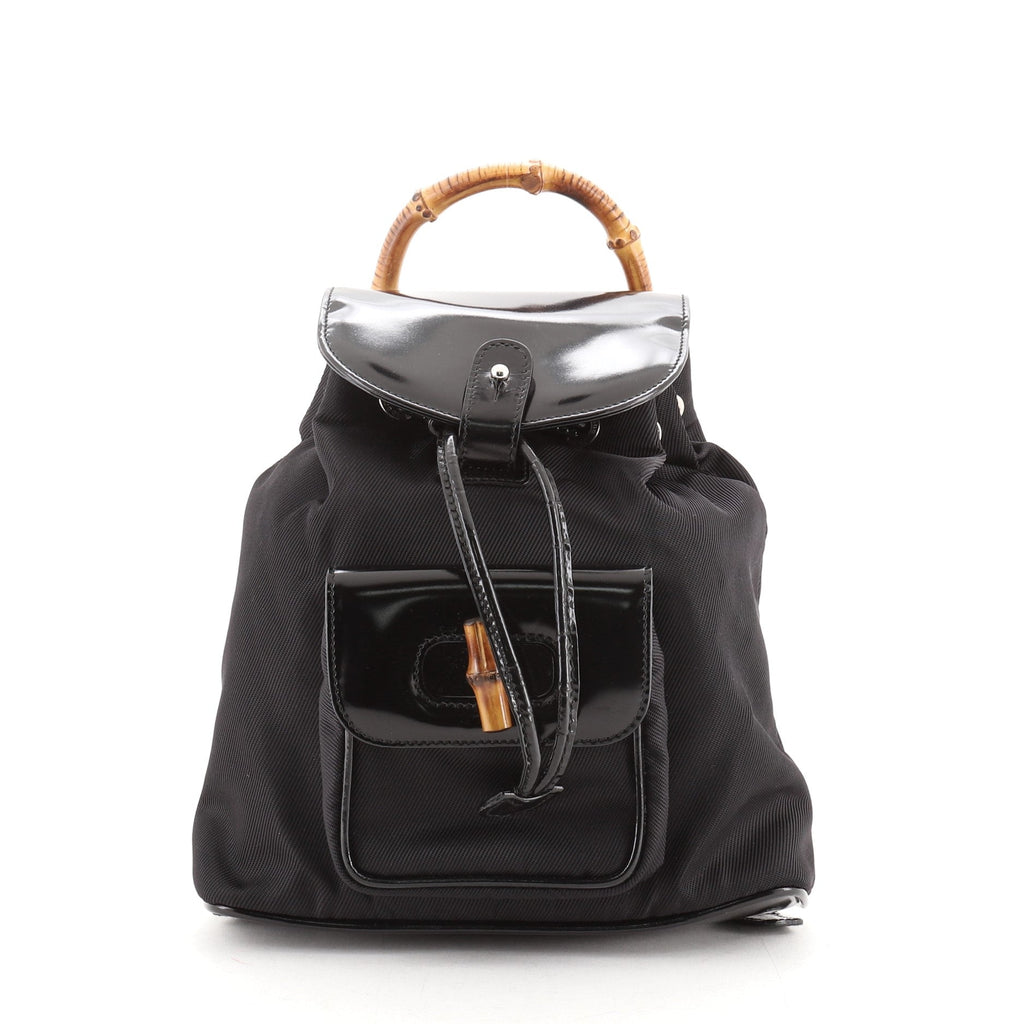 Vintage Bamboo Backpack Nylon and Patent Leather Mini