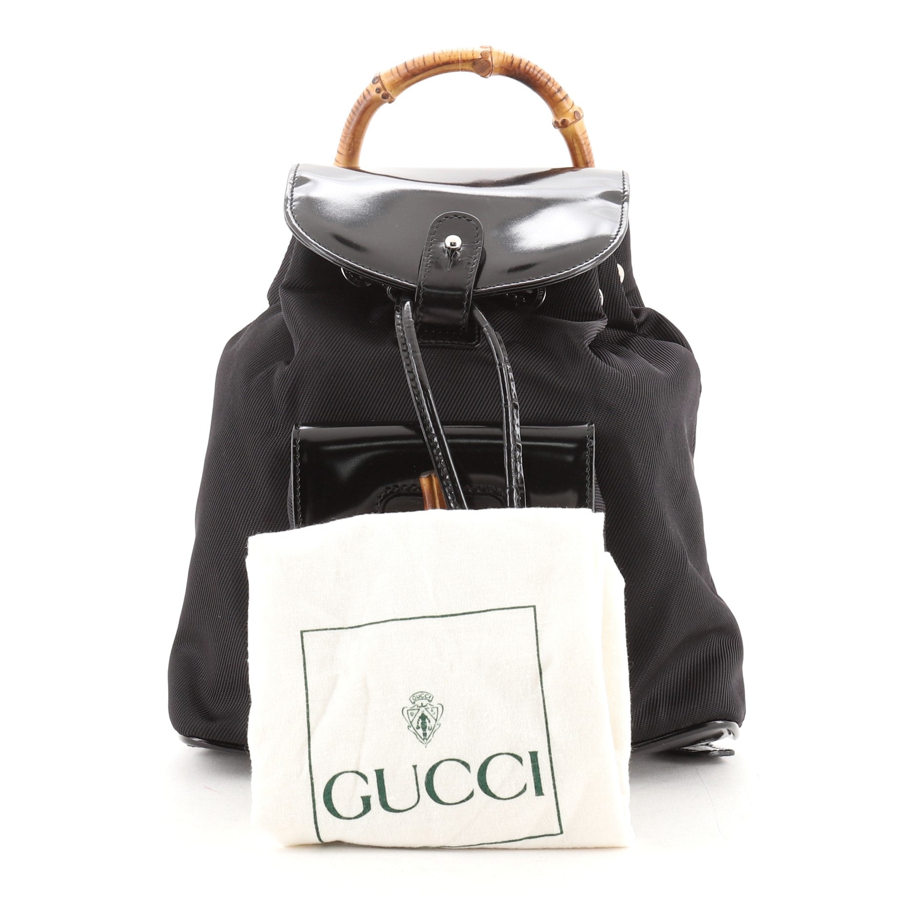 Vintage Bamboo Backpack Nylon and Patent Leather Mini