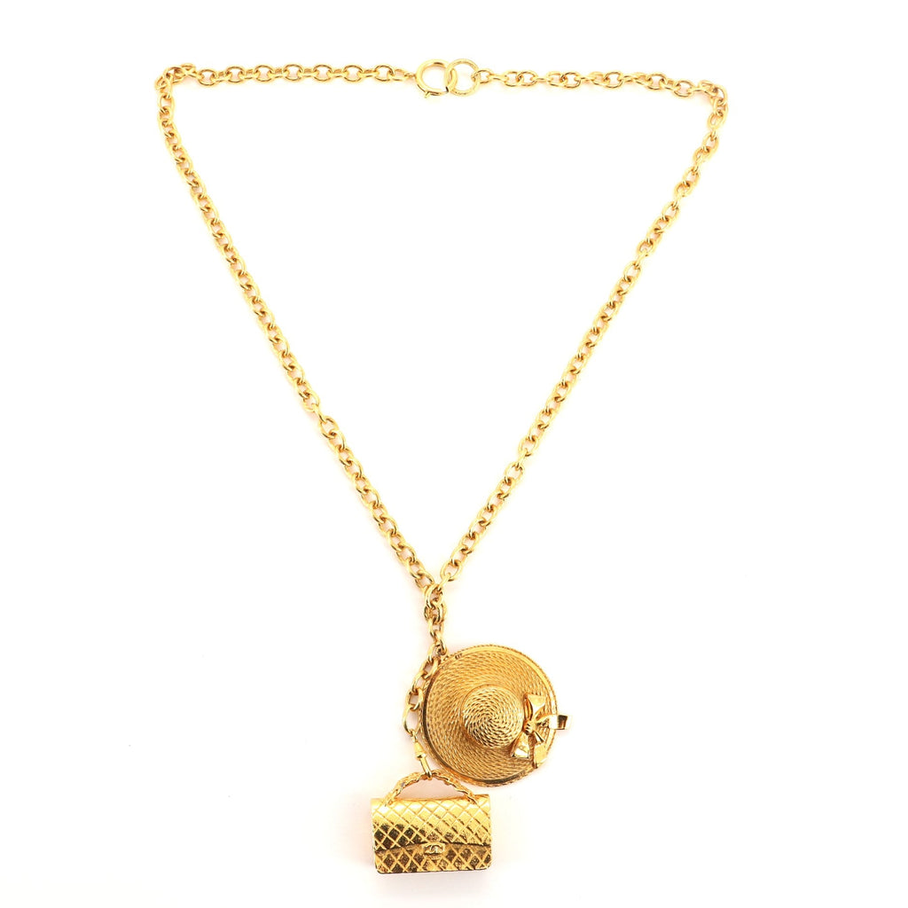 Sun Hat & Bag Charm Necklace Metal