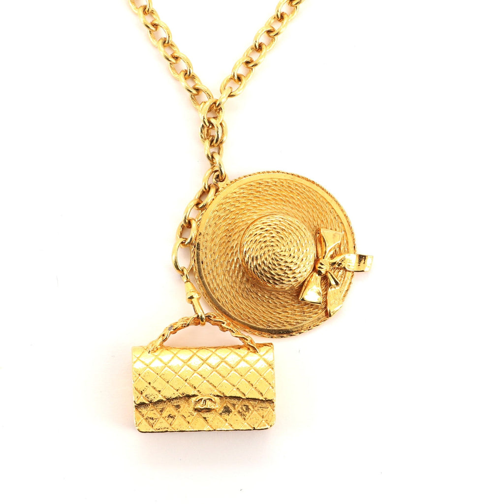 Sun Hat & Bag Charm Necklace Metal