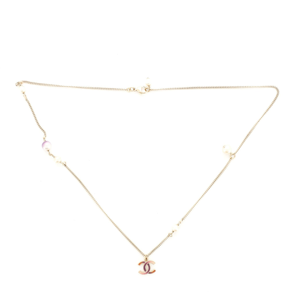 Ombre CC Pendant Necklace Metal with Faux Pearl