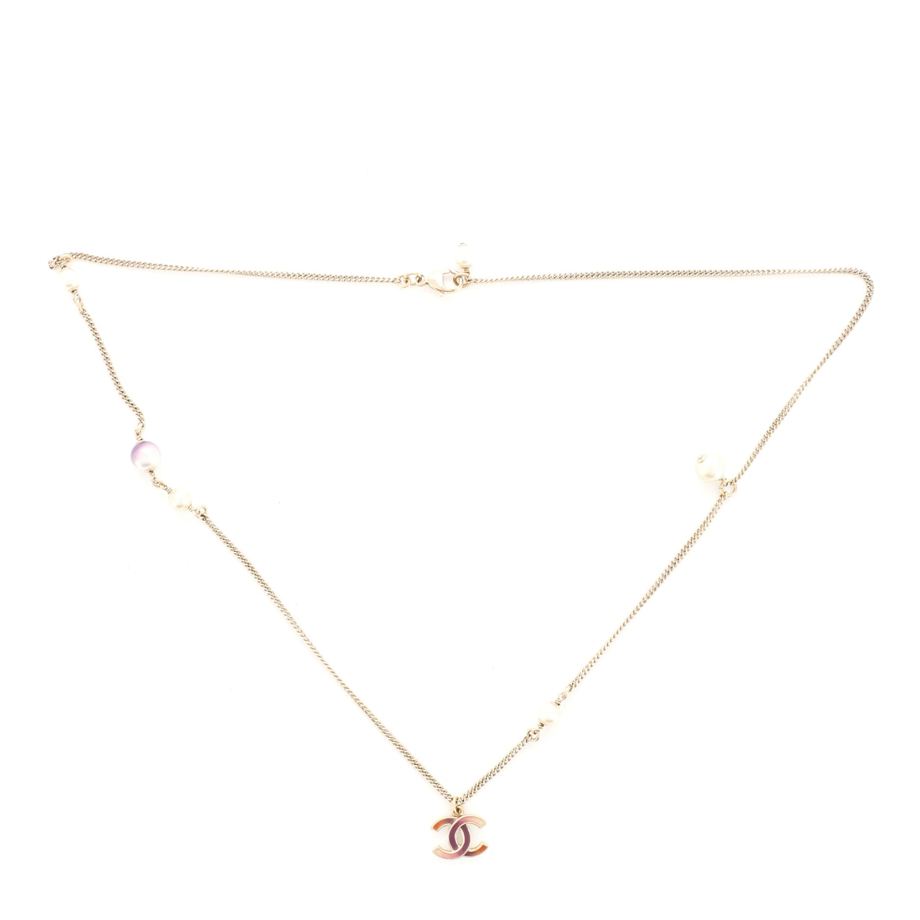 Ombre CC Pendant Necklace Metal with Faux Pearl