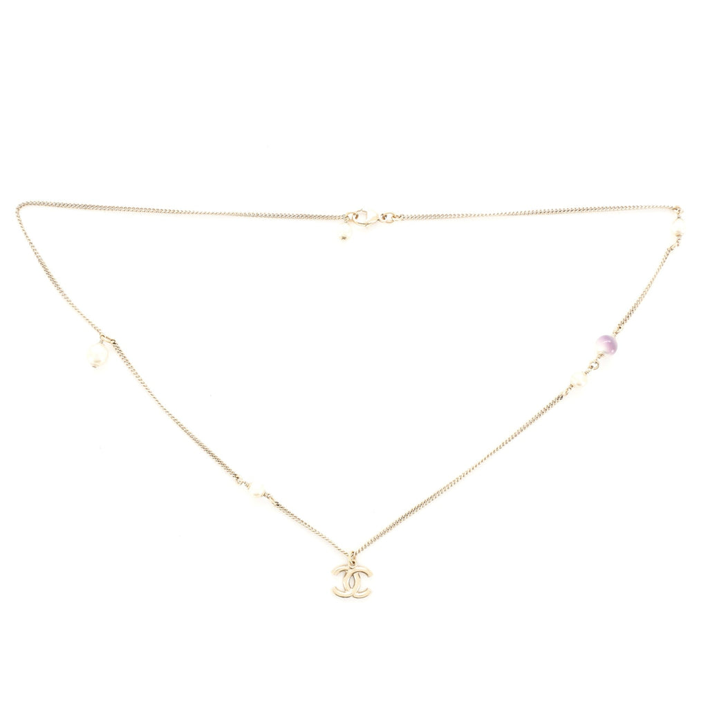 Ombre CC Pendant Necklace Metal with Faux Pearl