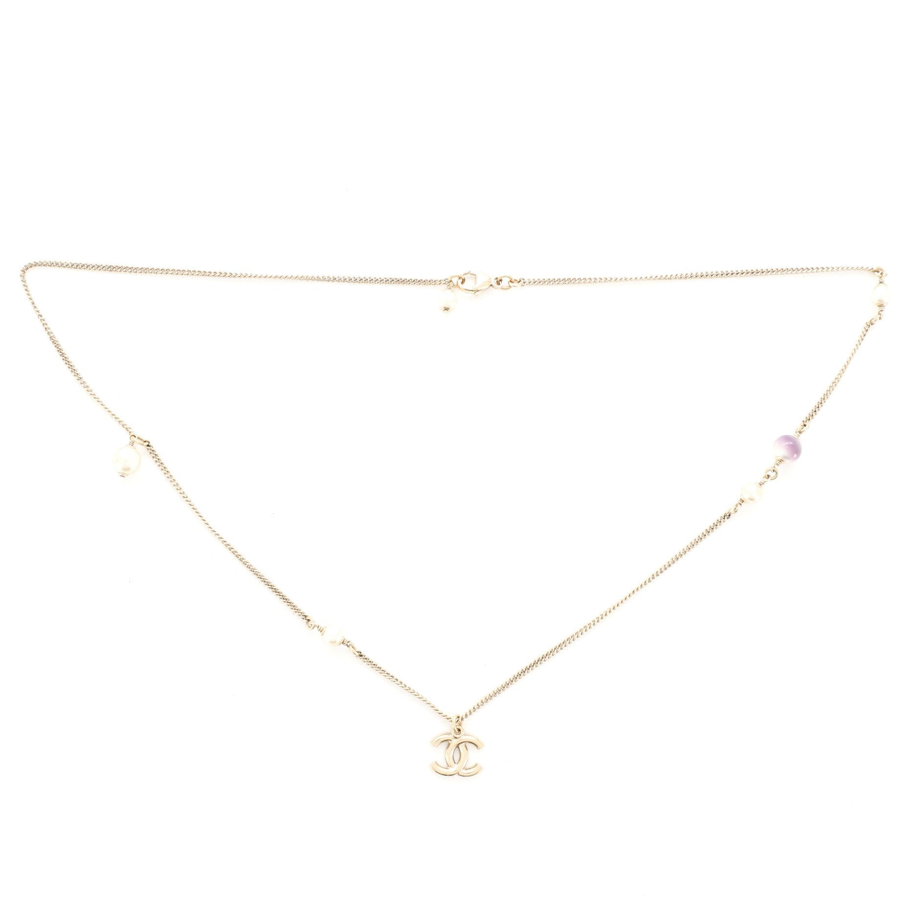 Ombre CC Pendant Necklace Metal with Faux Pearl