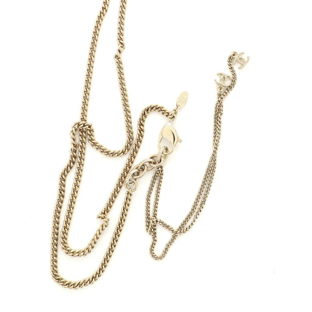 CC Pendant Long Necklace Metal with Faux Pearl