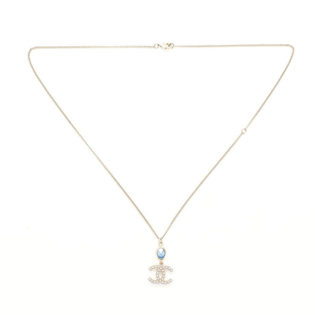 CC Pendant Chain Necklace Metal with Faux Pearl and Crystal