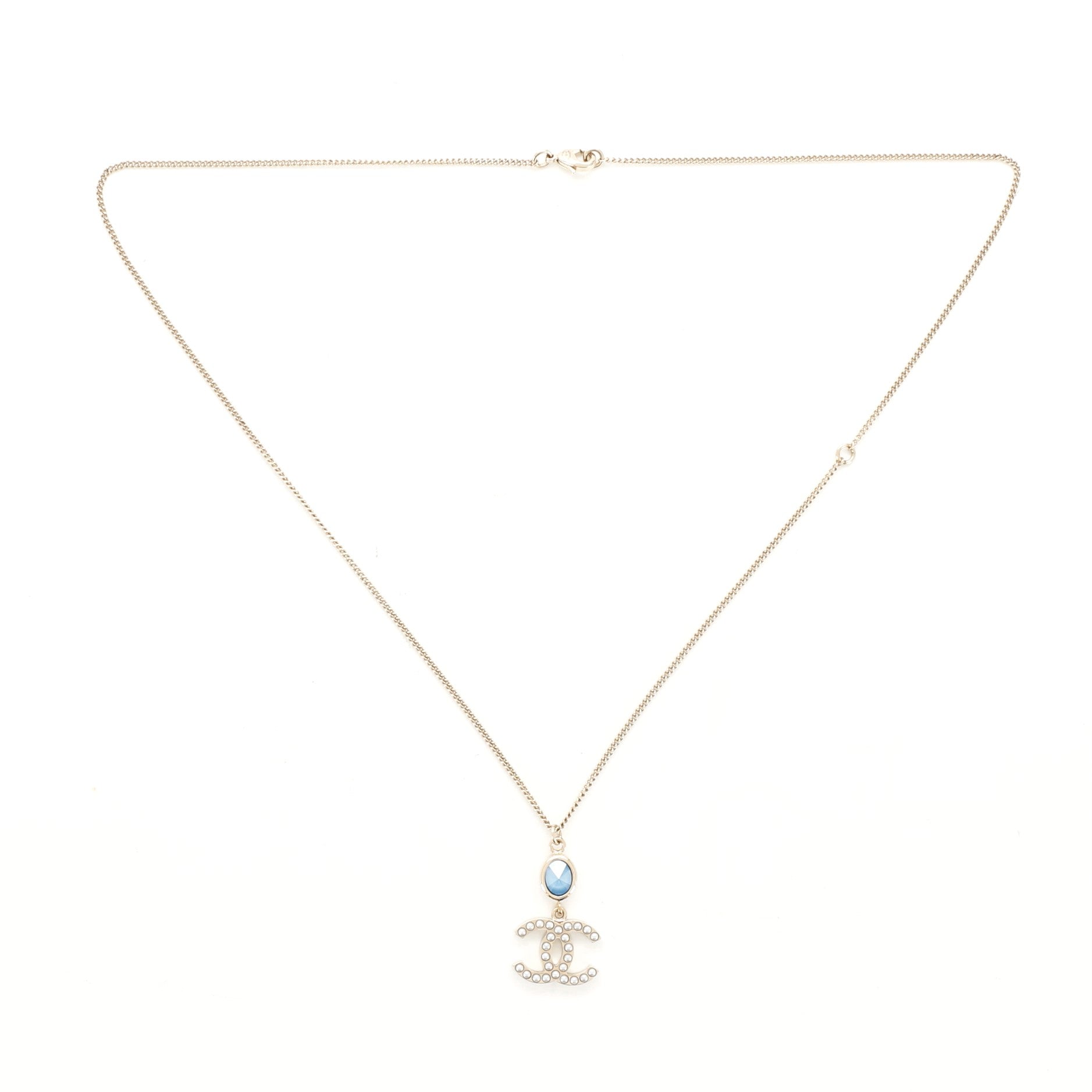 CC Pendant Chain Necklace Metal with Faux Pearl and Crystal