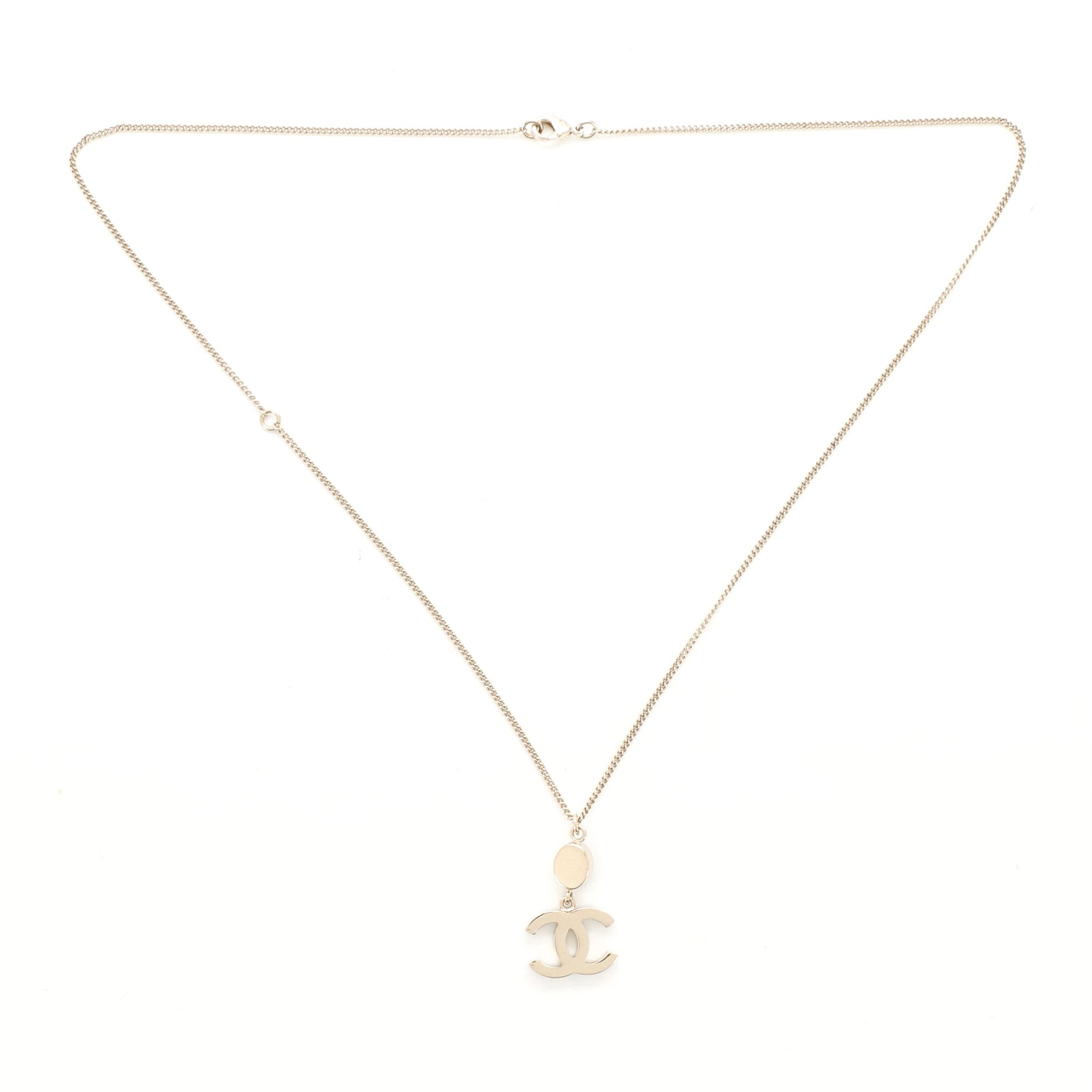 CC Pendant Chain Necklace Metal with Faux Pearl and Crystal